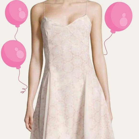 Marchesa Rose Kaleidoscope Mini Swing Dress Pink/Crm A-line Thin Straps MED NWT